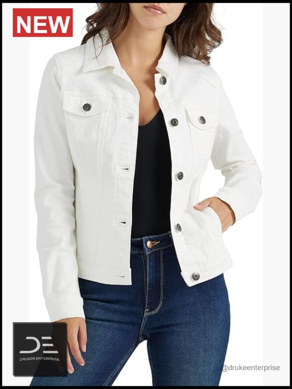 Stretch Denim Jacket with Button Closure, 4 Pockets, Cotton-Spandex